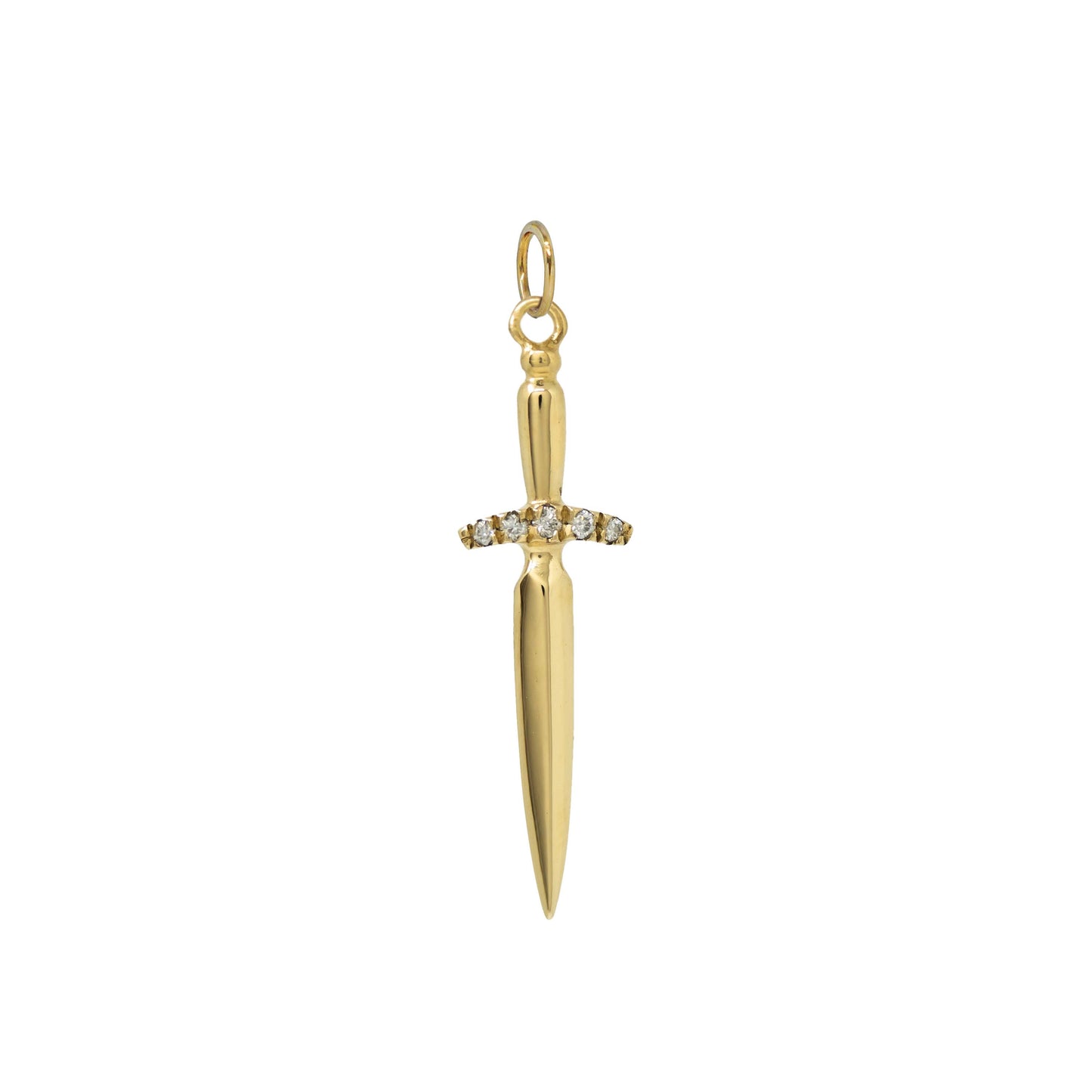 Dagger Necklace with 5 Diamond - 14k Yellow Gold