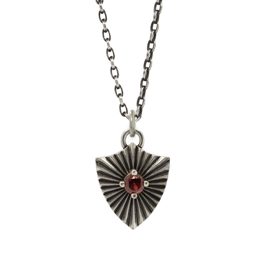 Shield Necklace with Garnet (Large)  - Sterling Silver