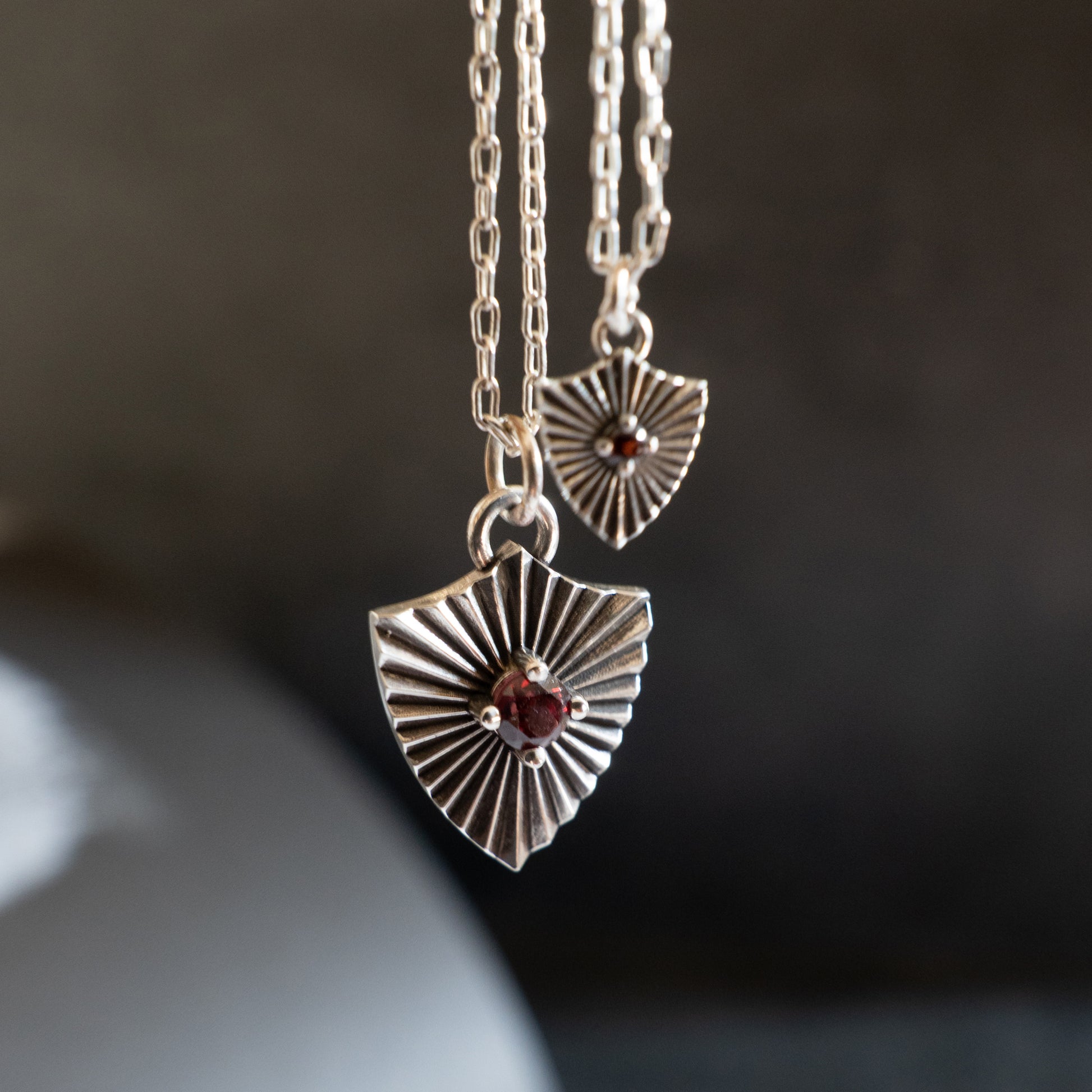 Shield Pendant with Garnet(Charm Only)  - Sterling Silver - Futaba Hayashi