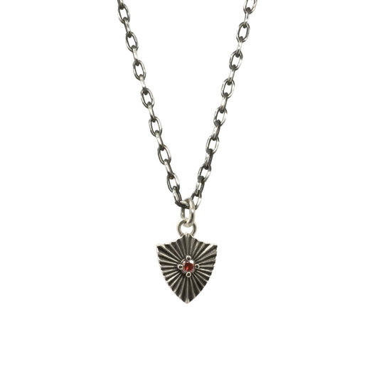 Shield Necklace with Garnet (Small)  - Sterling Silver