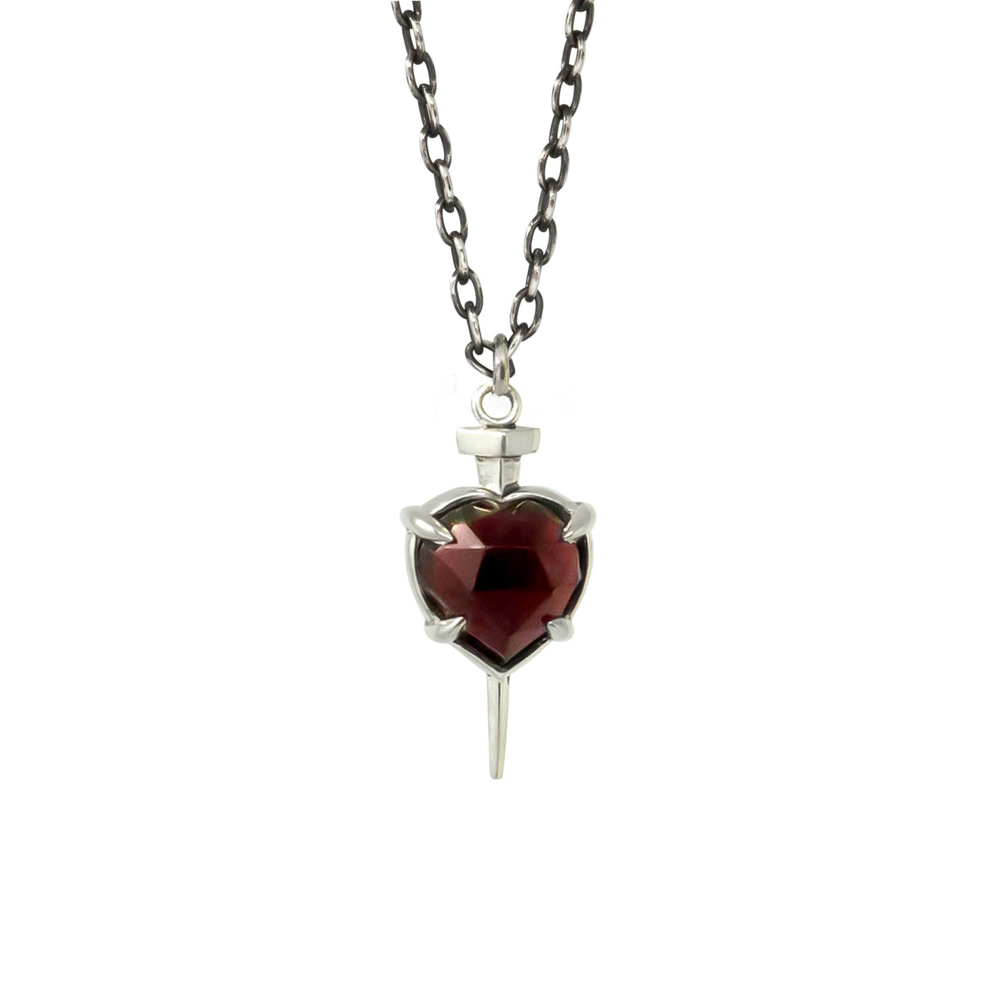 Nail Through The Heart Necklace with Garnet  - Sterling Silver - Futaba Hayashi