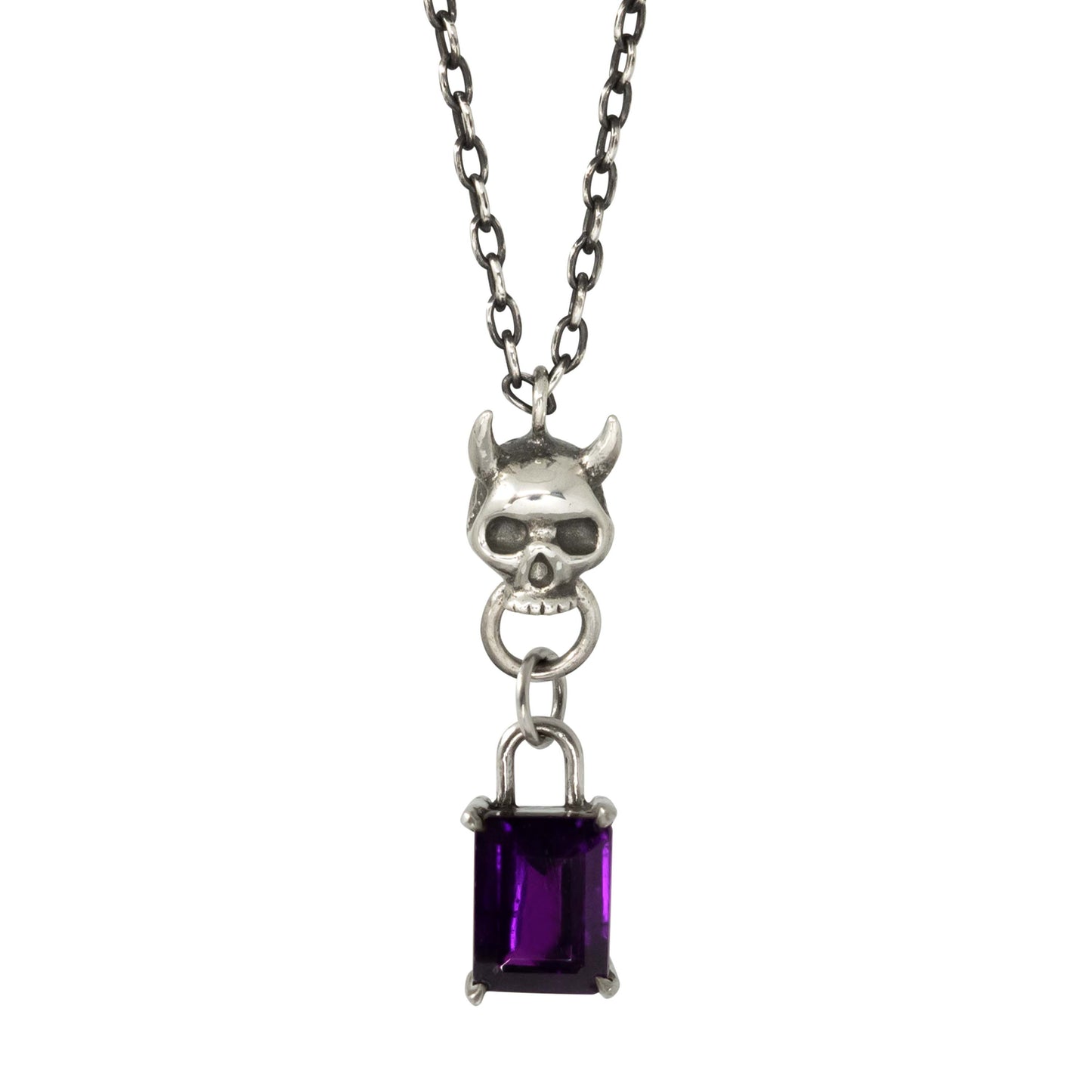 Skull Door Knocker & Garnet Lock Necklace - Sterling Silver - Futaba Hayashi