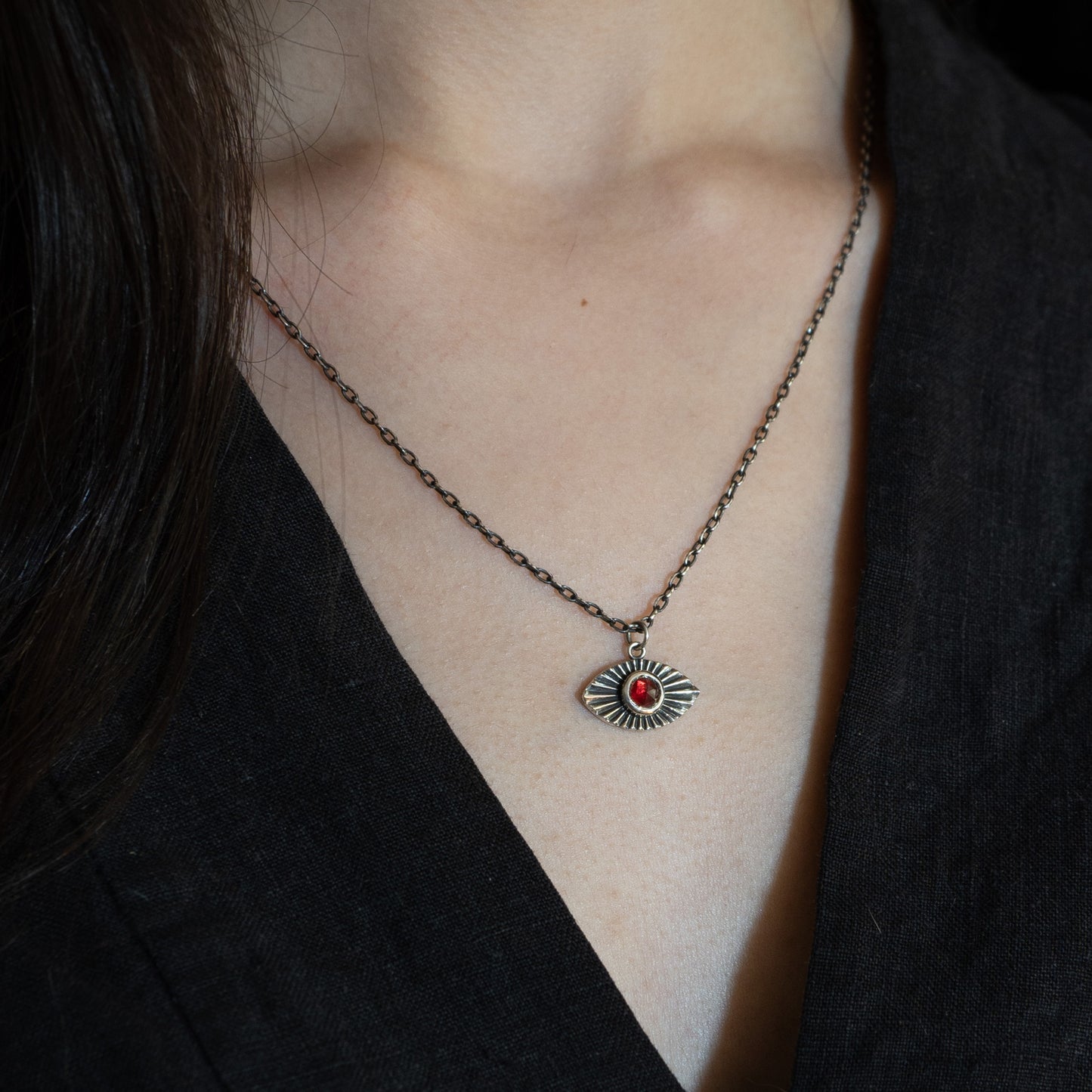 Vision Necklace with Garnet (Large)  - Sterling Silver