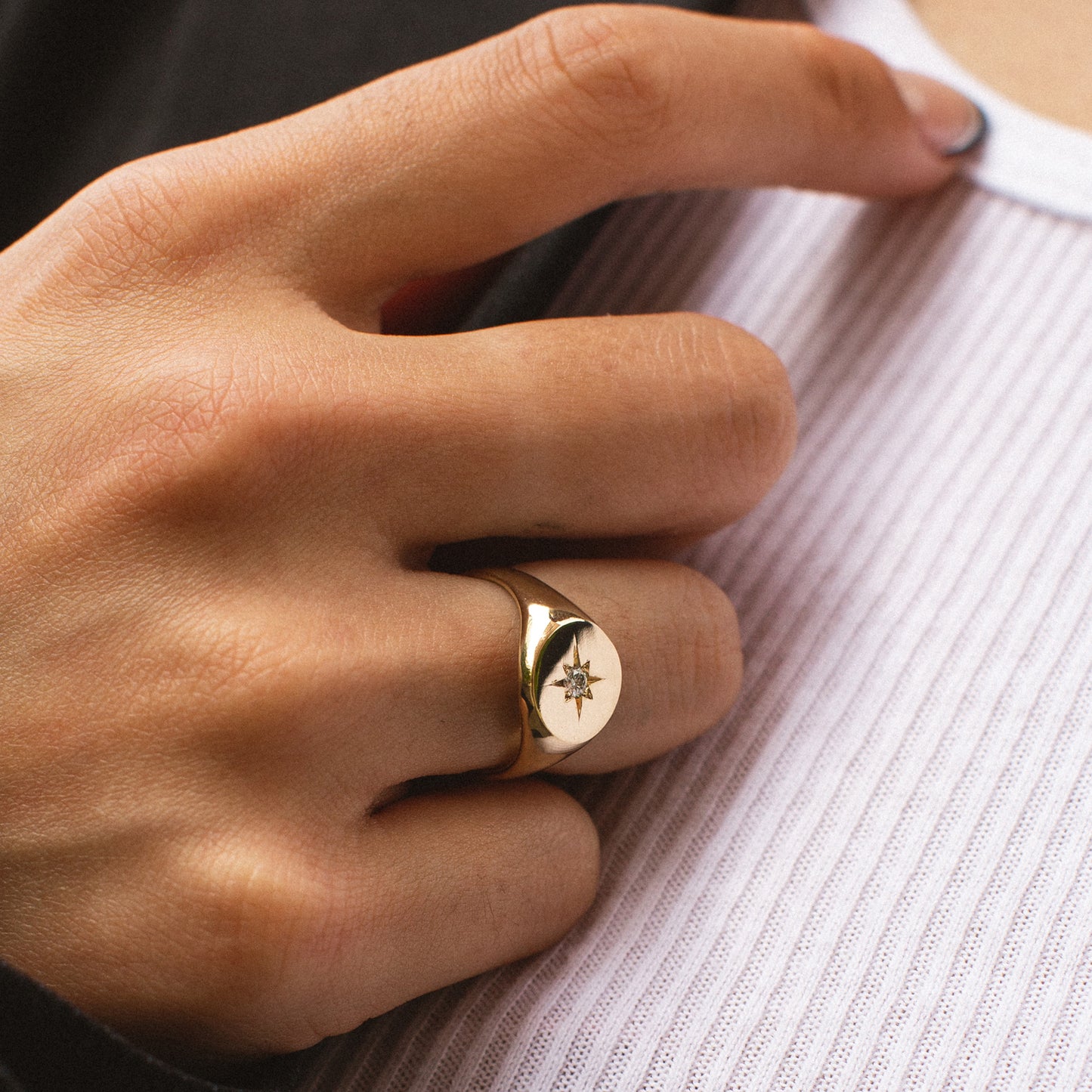 North Star Round Signet Ring - 14K Yellow Gold - Futaba Hayashi