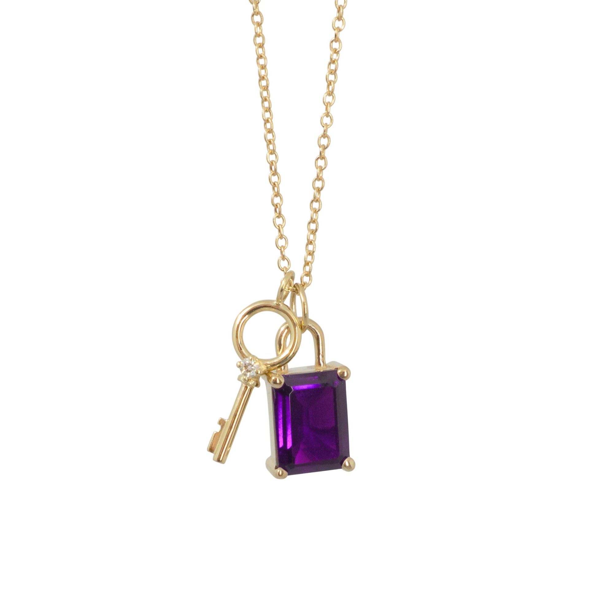 Diamond Padlock Necklace / 14k Gold / Two Tone Gold Pendant / 