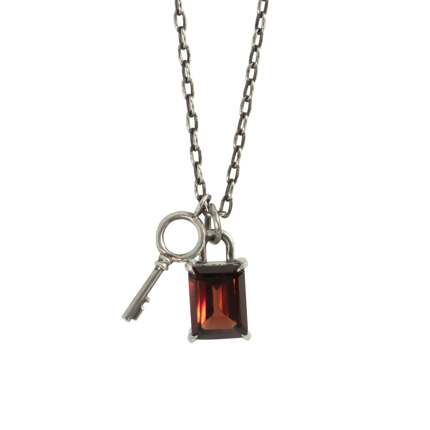 Garnet Lock & Key Necklace - Sterling Silver - Futaba Hayashi