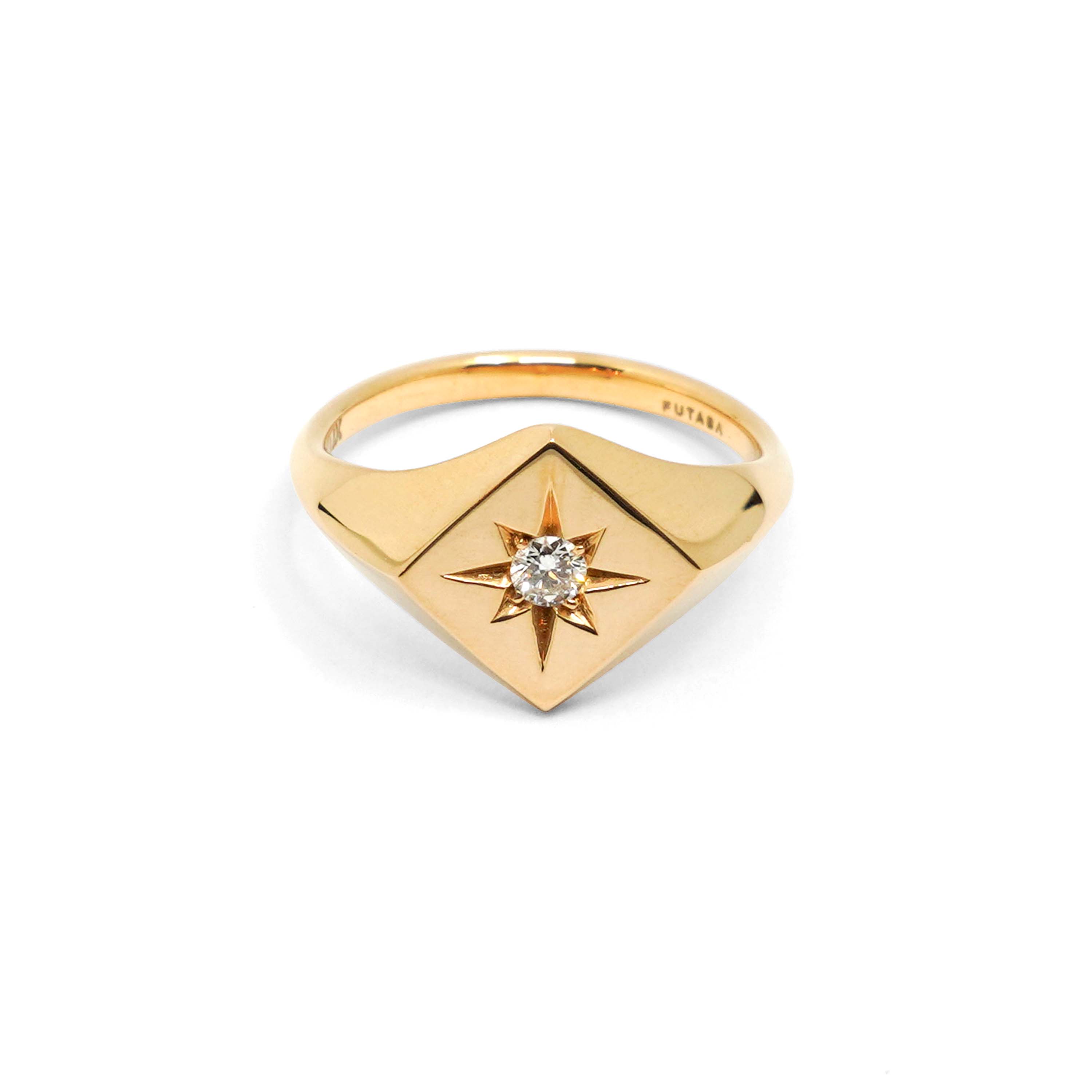 North Star Signet Ring with White Diamond