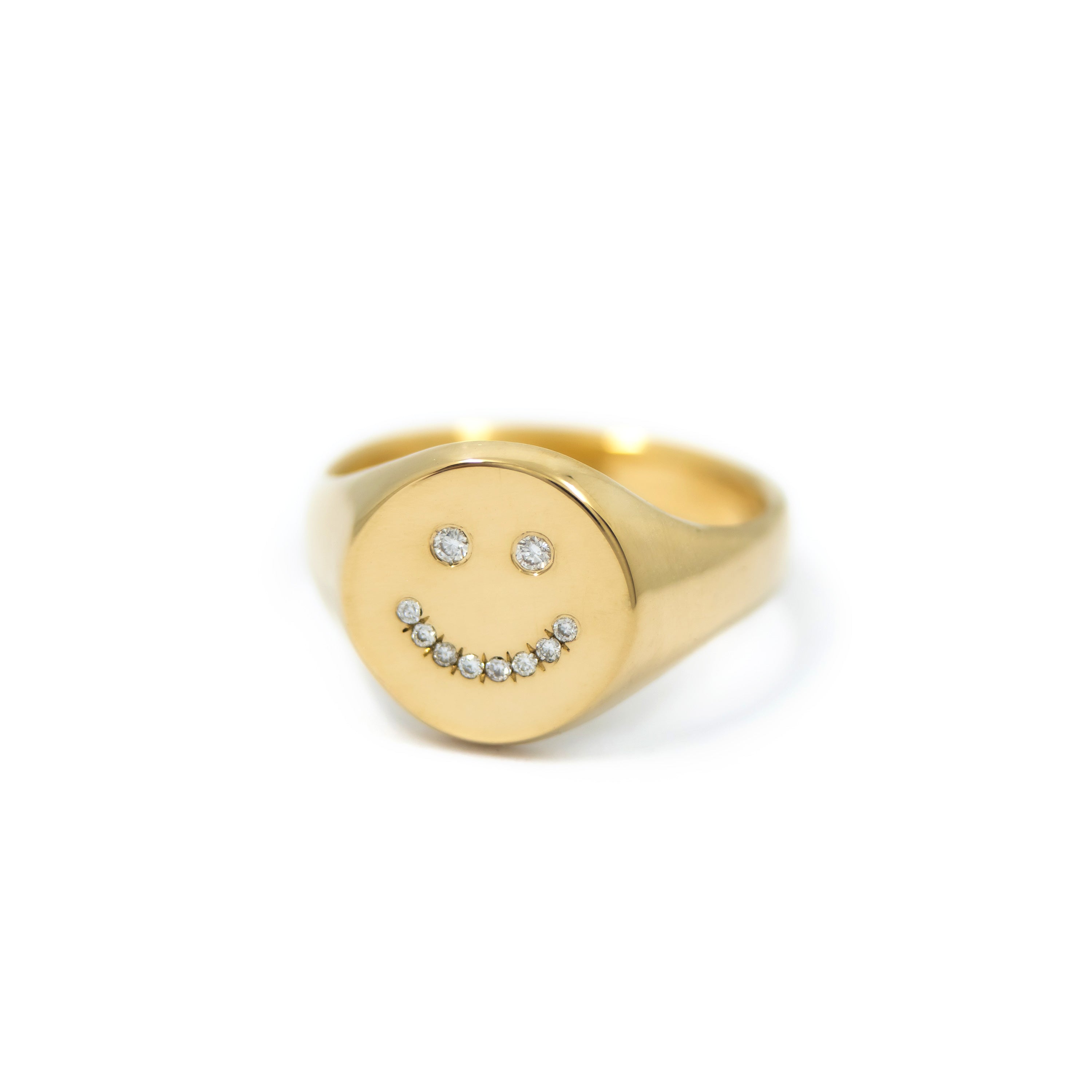 Happy Face Signet Ring - 14K Yellow Gold