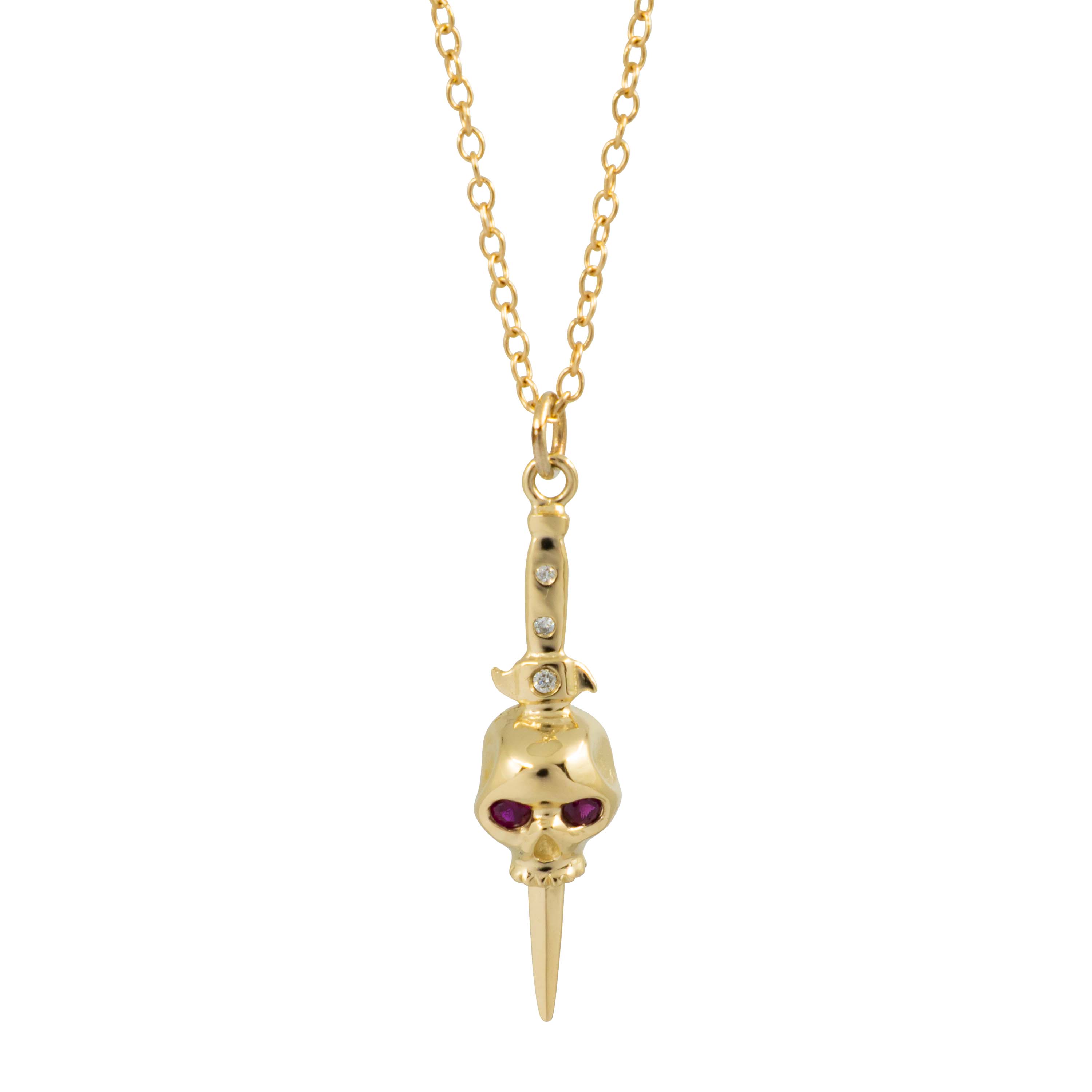 Skull Dagger Necklace 14k Yellow Gold