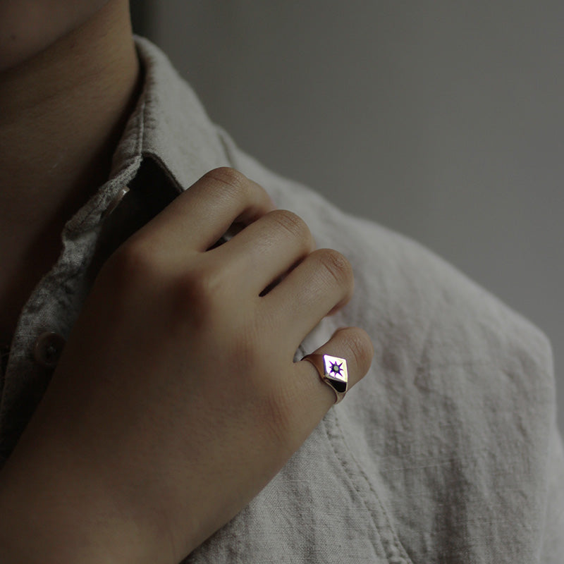 North Star Signet Ring with Black Diamond - Futaba Hayashi