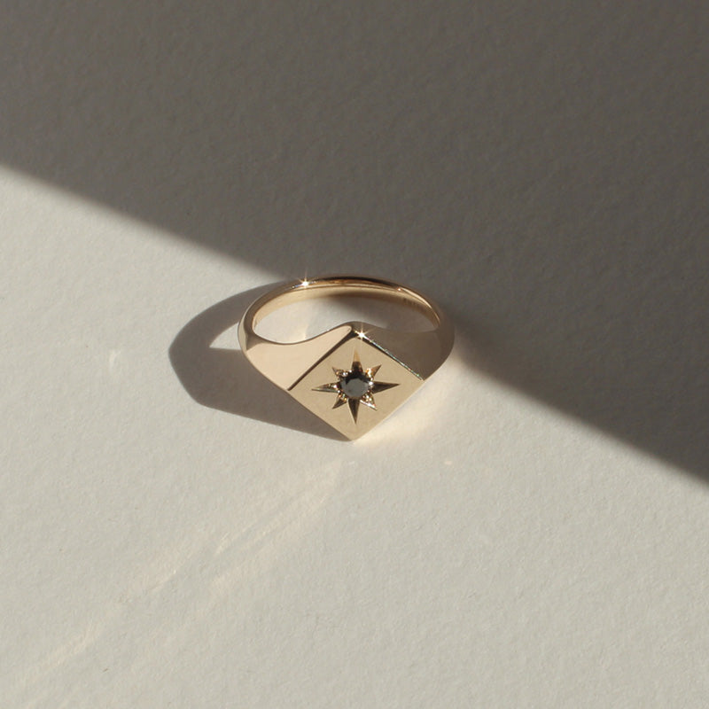 North Star Signet Ring with Black Diamond - Futaba Hayashi